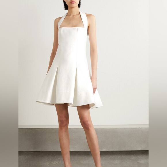 KHAITE Hila pleated faille mini halter dress cream - Picture 1 of 5